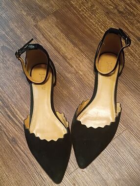 J.Crew Factory Black Leather Upper Ballet Flats Scalloped Edge Detailing 7.5
